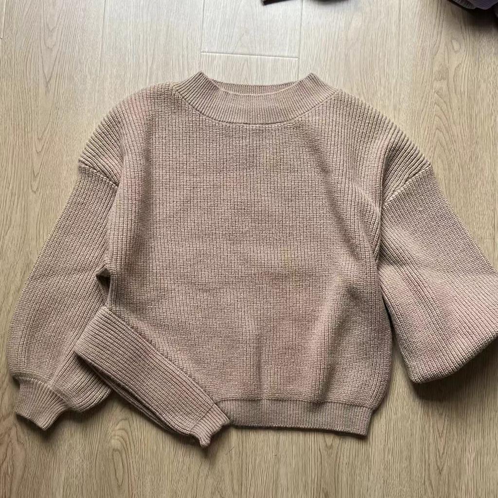 Johnature Verdickter Herbst Damen Pullover Herbst Winter Lässig Einfach Einfarbige Puffärmel Pullover