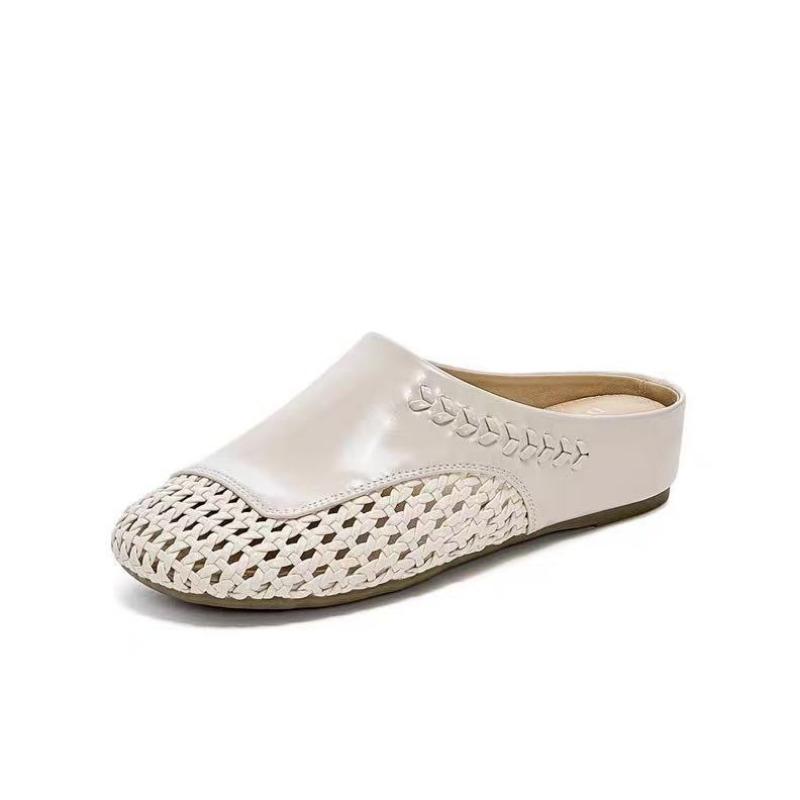 Holiday Wind Fishing Net Weaving Hollow Breathable Inner Height-increasing Shoes Medium Heel Leather Bag Head Outer Slippers Women