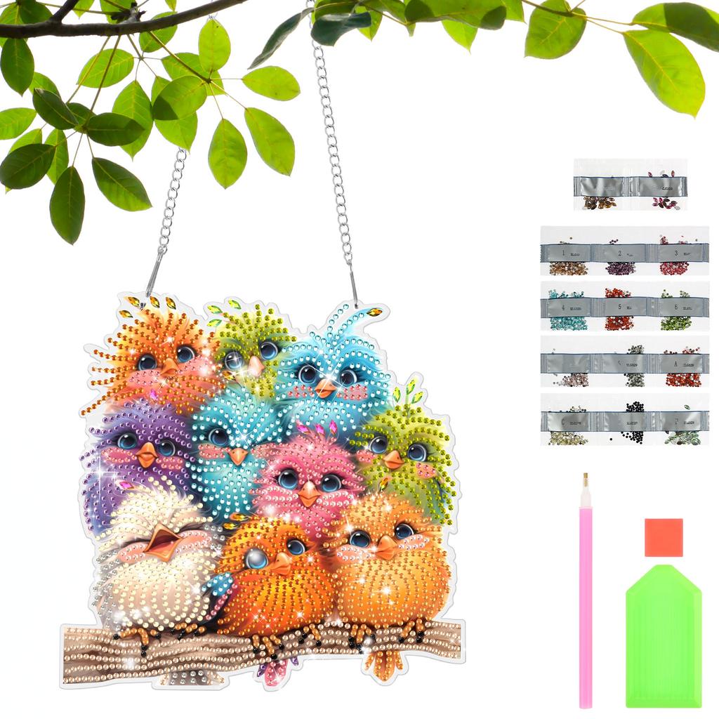 Diamond Art Birdie Pendent DIY Diamond Decorative Painting Acrylic Painting Window Pendant DIY Diamond Art Pendants Kit for Home