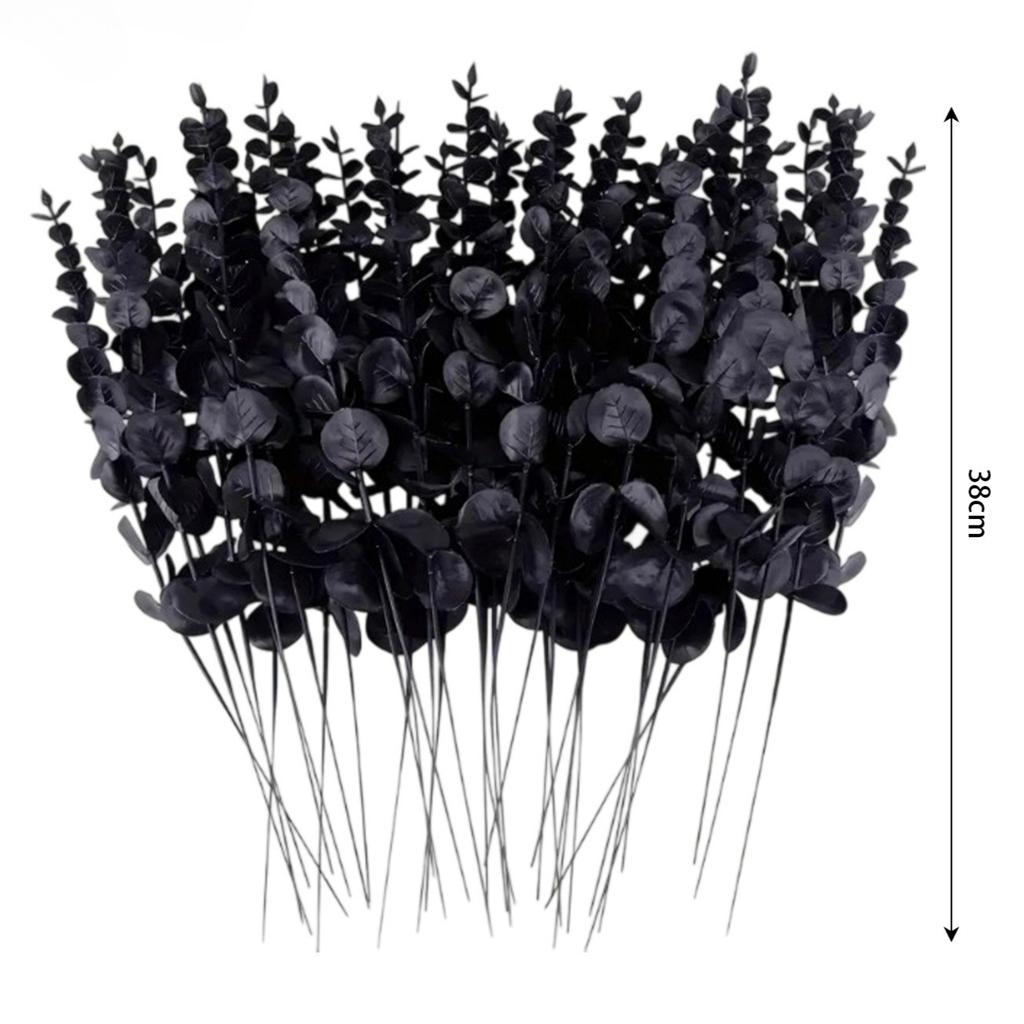 Artificial Black Eucalyptus Leaves Branches Stems Silk Fake Leaf Plant Floral Bouquet DIY Home Halloween Party Decor Supplies