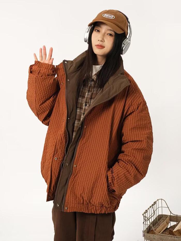 Unisex Japanese Retro Reversible Padded Stand Collar Cotton Jacket, Winter Warm, Mallard Green, Loose Fit Workwear Coat.