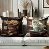 Cute Kitten Print Pillows With Books Pattern Polyester pillowcase, sofa decorative cushion cov Headboard Pillow