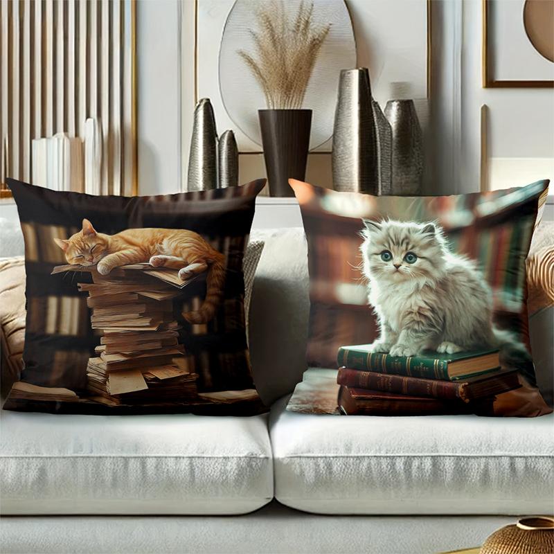 Cute Kitten Print Pillows With Books Pattern Polyester pillowcase, sofa decorative cushion cov Headboard Pillow