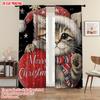 2pcs, plane printing Curtains&Window Treatment Santa Hat Red Cat_ Lantern & Snowflakes Versatile Polyester Fabric (without