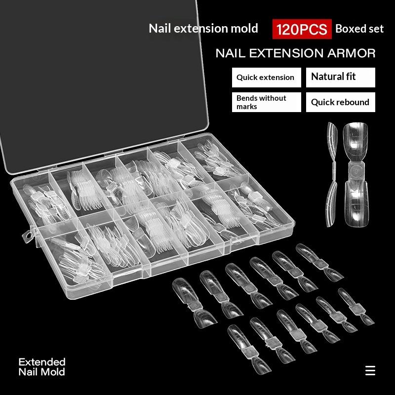 120 Paar doppelseitige Nagel-Dualformen, wiederverwendbare quadratische Sarg-Verlängerungsformen, Gel-Aufbau-Spitzen, professionelle Salon-Nagelkunst