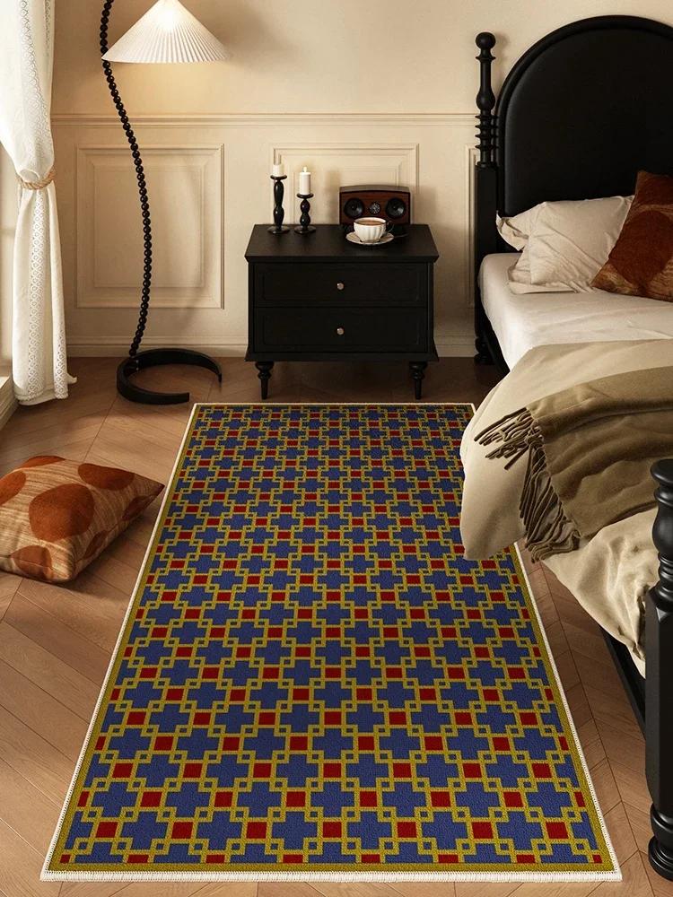 

Plaid Brown Area Rug for Bedroom Bedside Living Room Vintage Rustic Design Water-Resistant Non-Slip Floor Mat 80x120cm