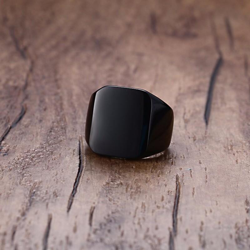 Mens Stamp Ring,Black Stainless Steel Letter Ring Chunky Ring,Rock Punk Jewelry Gift for Him