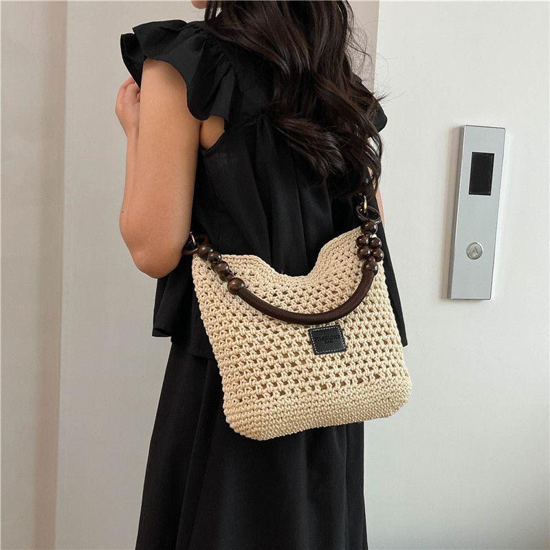 

Soft Woven Straw Bag Crossbody Bag for Women Fancy Summer Seaside Vacation Style Beach Bag Large Capacity Special-Interest Artistic Black small size