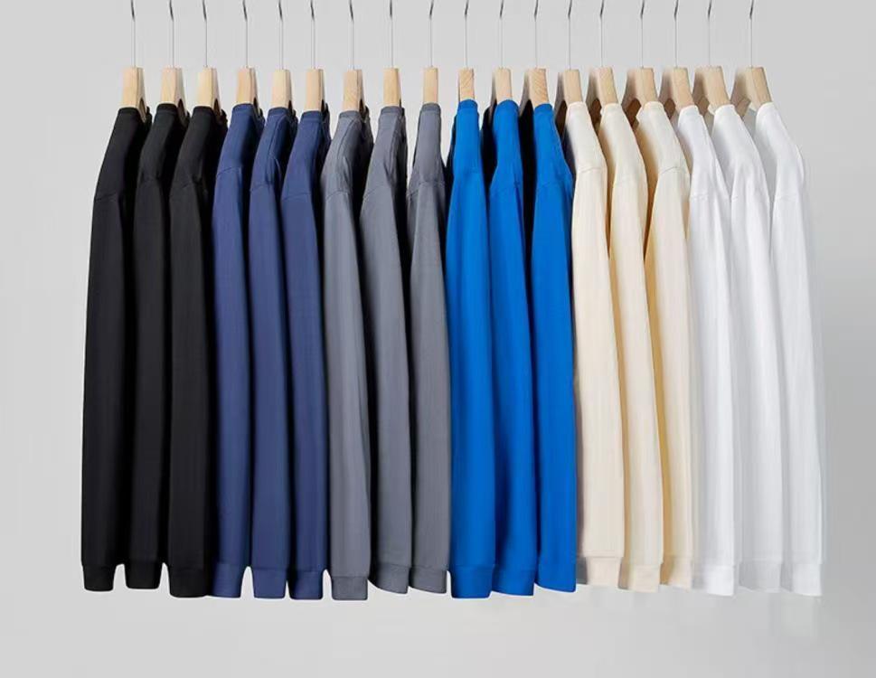 T-shirt Unisex Premium 500g Pesante Grigia 100% Cotone Spazzolato Double-Face a Manica Lunga.