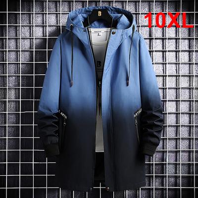 Long Cargo Jacket Men Plus Size 10XL Jackets Gradient Windbreak Spring Autumn Hooded Coat Male Black Windbreak Long Style