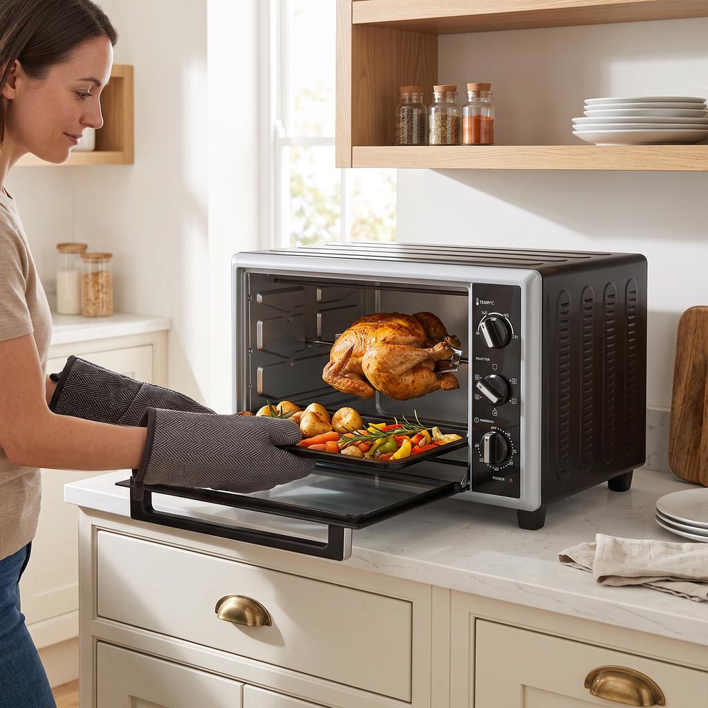 46 L Mini Oven with Rotisserie, Convection, Temperature Control and Timer, 1800 W, Black