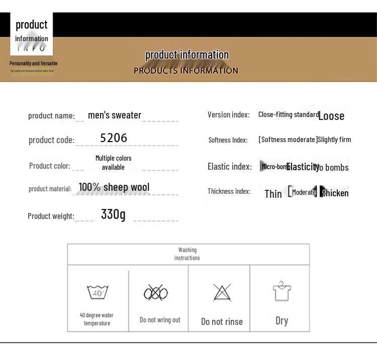 Hengyuanxiang Men's 100% Wool Thermal Sweater