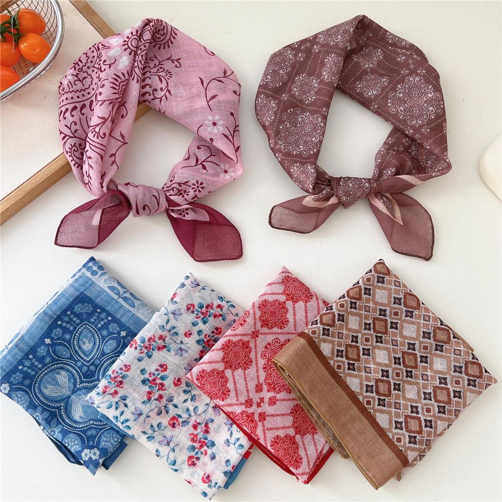 Fashion Women Printing Cotton Linen Small Square Scarf Scarf Women's Versatile Paisley Scarf Head Band Hair Accessories