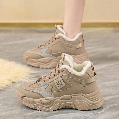 Winter Dames Aansluitende Sportschoenen met Dikke Zool en Hoge Schacht met Wollen Voering, Koreaanse Stijl Warme en Hoogteverhogende Sportschoenen voor Dames