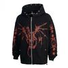 EastRogue Heavyweight Star Moon Dragon Bone Satan Devil Print Zipper Hooded Open-Front Sweatshirt Men's Jacket