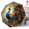 Peacock Elegance In Bloom Compact Travel Automatic Umbrella Folding Umbrella with 8 Ribs Lightweight for Women/Men Compact Folding Umbrella