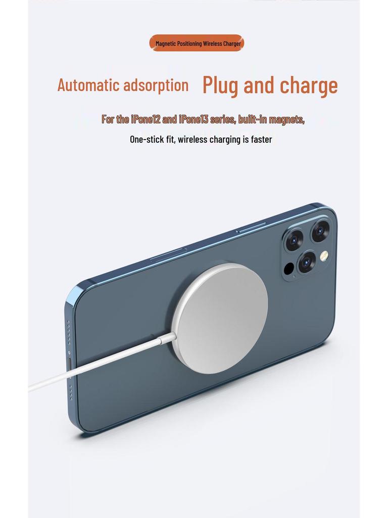 15W MagSafe Magnetic Wireless Charger, Type-C Fast Charging for Apple Phones (US/EU Standard)