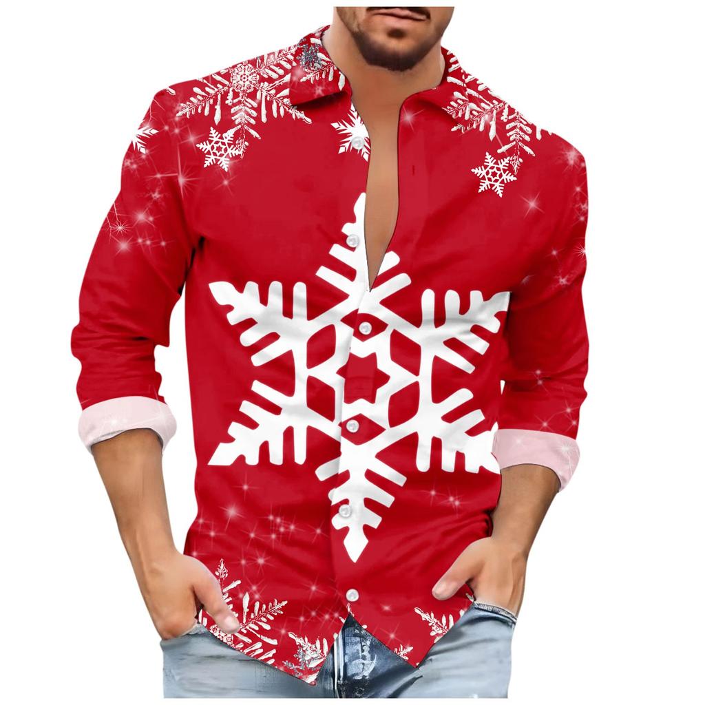 Men'S Christmas Casual Loose Fitting Long Sleeved Printed Shirt
