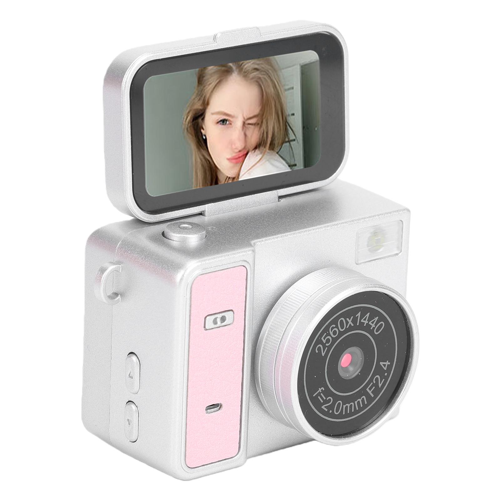 

Small Digital Camera with Built in Flash 1.47 Inch 180 degrees Flip Screen 32GB 2K 2MP Retro Digital Camera for рожевий