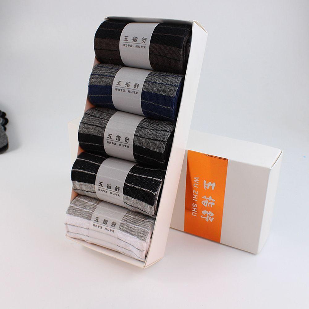 Breathable Cotton Casual Middle Tube Five Finger Socks Stripe Hosiery Man Socks Socks With Toes