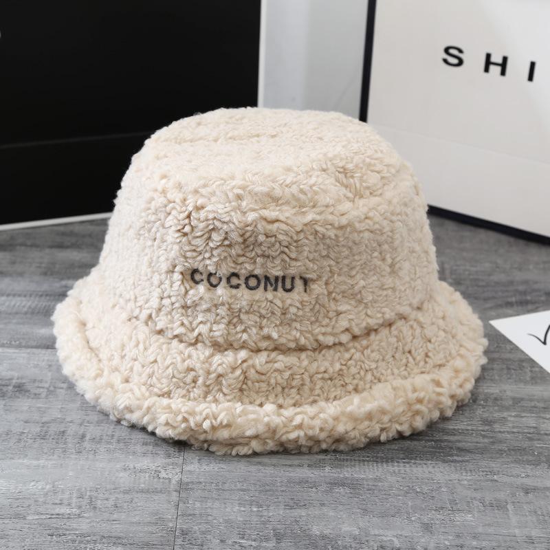 New Korean Style Lamb Wool Warm Fisherman Hat for Women In Autumn and Winter Japanese Embroidered Letter Basin Hat Thickened Ear Protection Hat