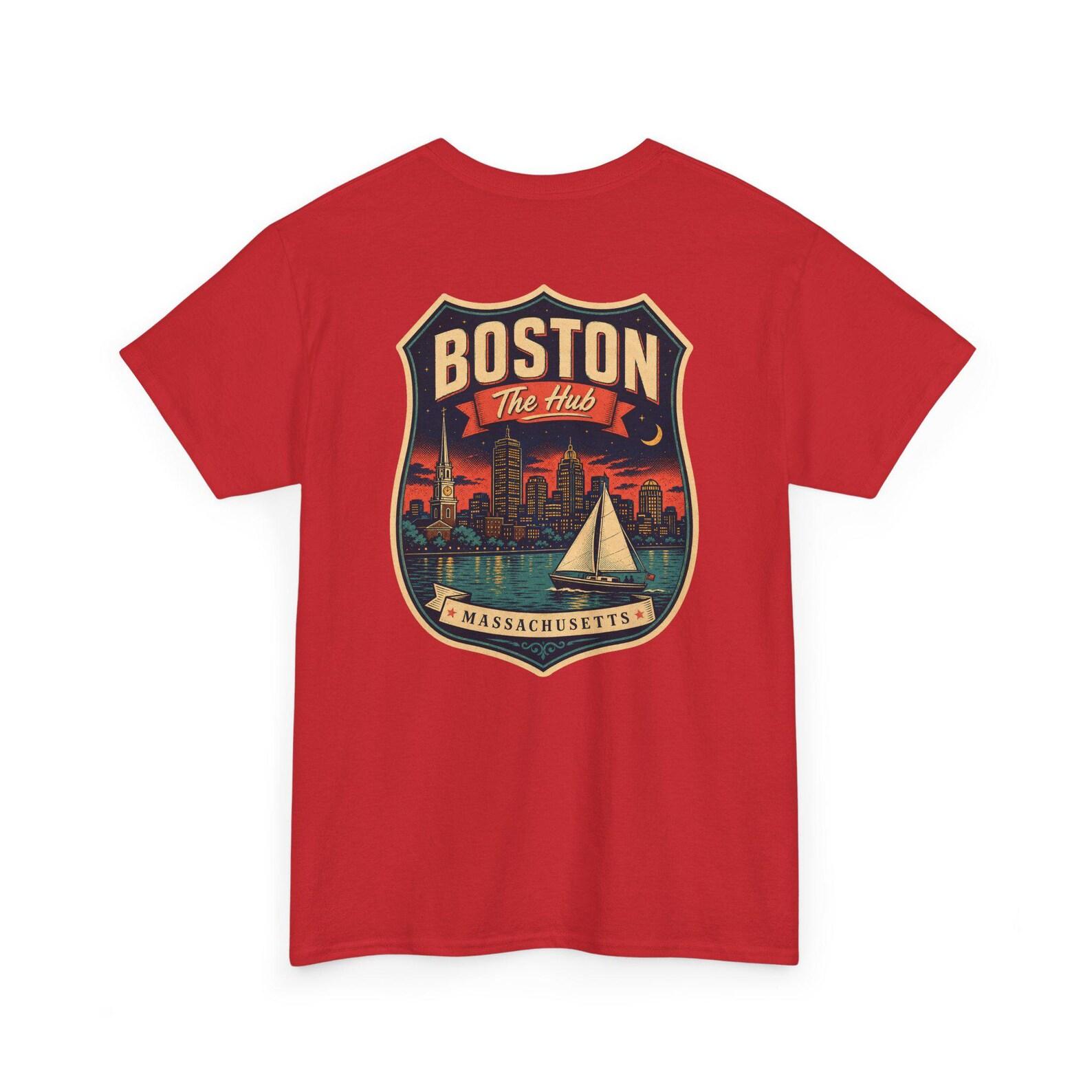 Boston - Mid Century Luggage Tag T-Shirt | Retro Skyline City Badge Tee 2XL