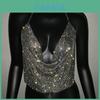 Metallic Jewelry Top With Rhinestone Embellishments For Streetwear Style Women