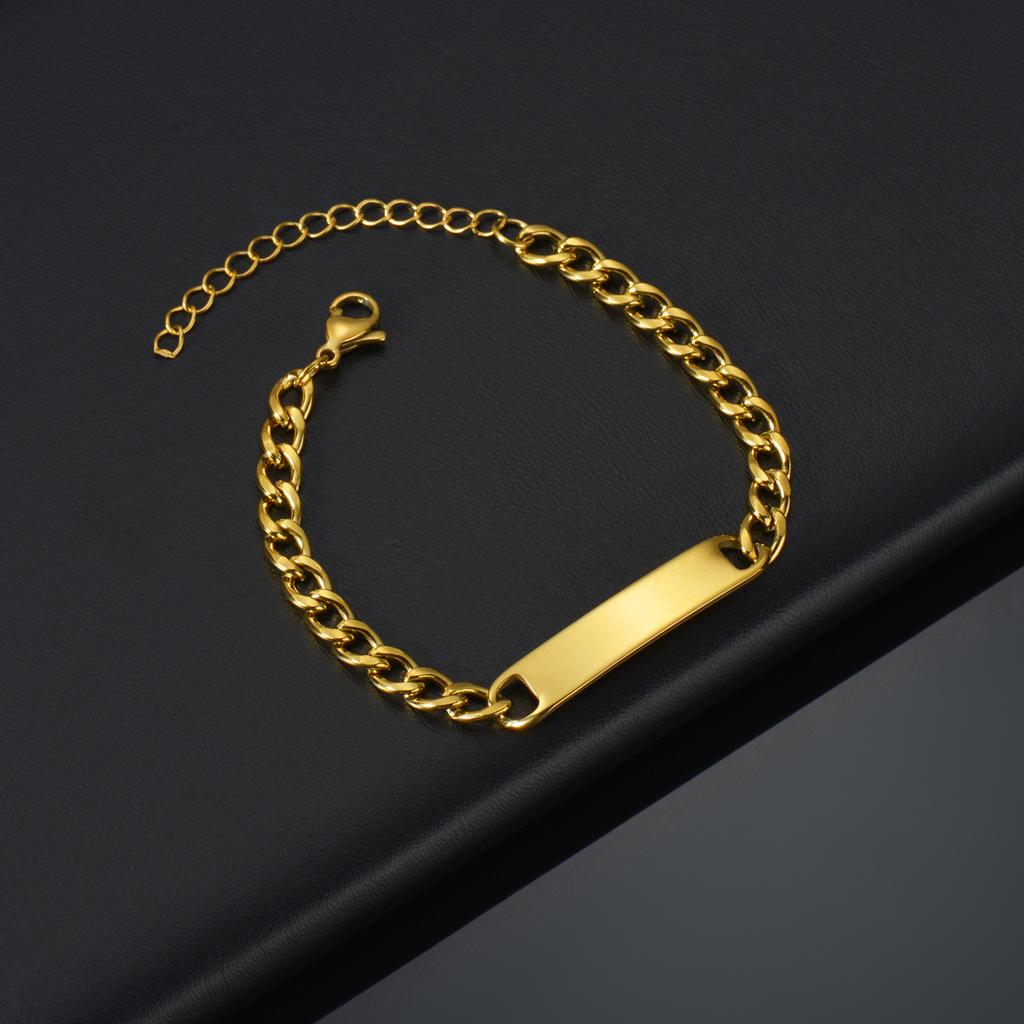 Punk Man Bracelets Hip Pop Gold Color Stainless Steel Thick Hand Chain Blank Bar Couple Men Women Family Jewelry Birthday Gift