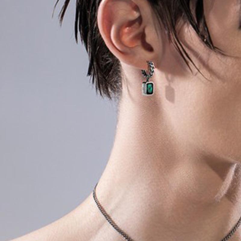 Geometric Square Green Zircon Earrings Earrings Women'S Retro Fashion Temperament Hip Hop S Ear Buckle Earrings Tide