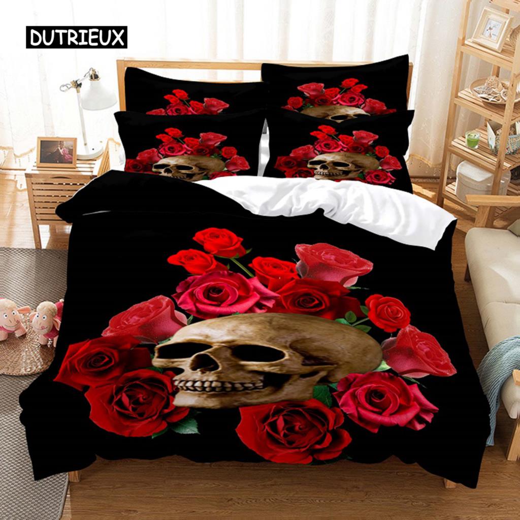 Povlečení červená růže Povlak na přikrývku/přikrývku Pouzdro na polštář 3D HD Double Full King Queen Twin Single 3/2KS Polyester Povlak na přikrývku