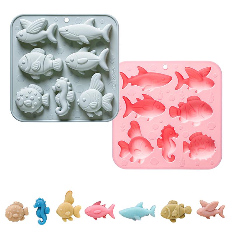 7-fach unterschiedliche Meeresfisch-Silikonform Seepferdchen Kugelfisch Form Fondant Süßigkeiten Schokoladenform Tierische Kuchen Dekoration