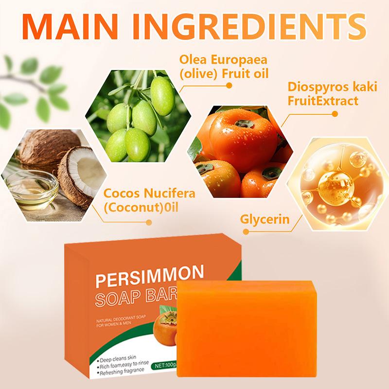 Persimmon Natural Deodorant Soap Bar 100g – Controls Odor, Coconut & Olive Oil, For Face & Body