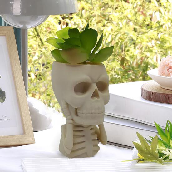 Halloween Skull Flower Pot No See Speak Hear Creepy Skull