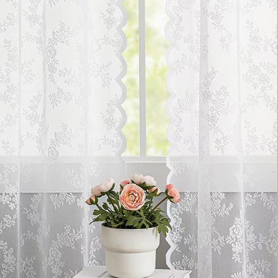 Spitzenvorhänge, Verdickte hochdichte transparente Vorhänge mit Blumenmuster, Wellenförmige Spitzen-Tüllvorhänge für Wohnzimmer, Schlafzimmer, Balkon, Weiches Licht
