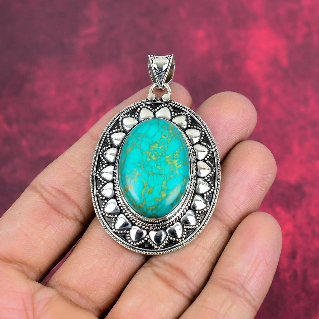 Arizona Turquoise Gemstone Pendant, 925 Solid Sterling Silver Pendant Jewelry, Handmade Antique Jewelry Gift For Mother