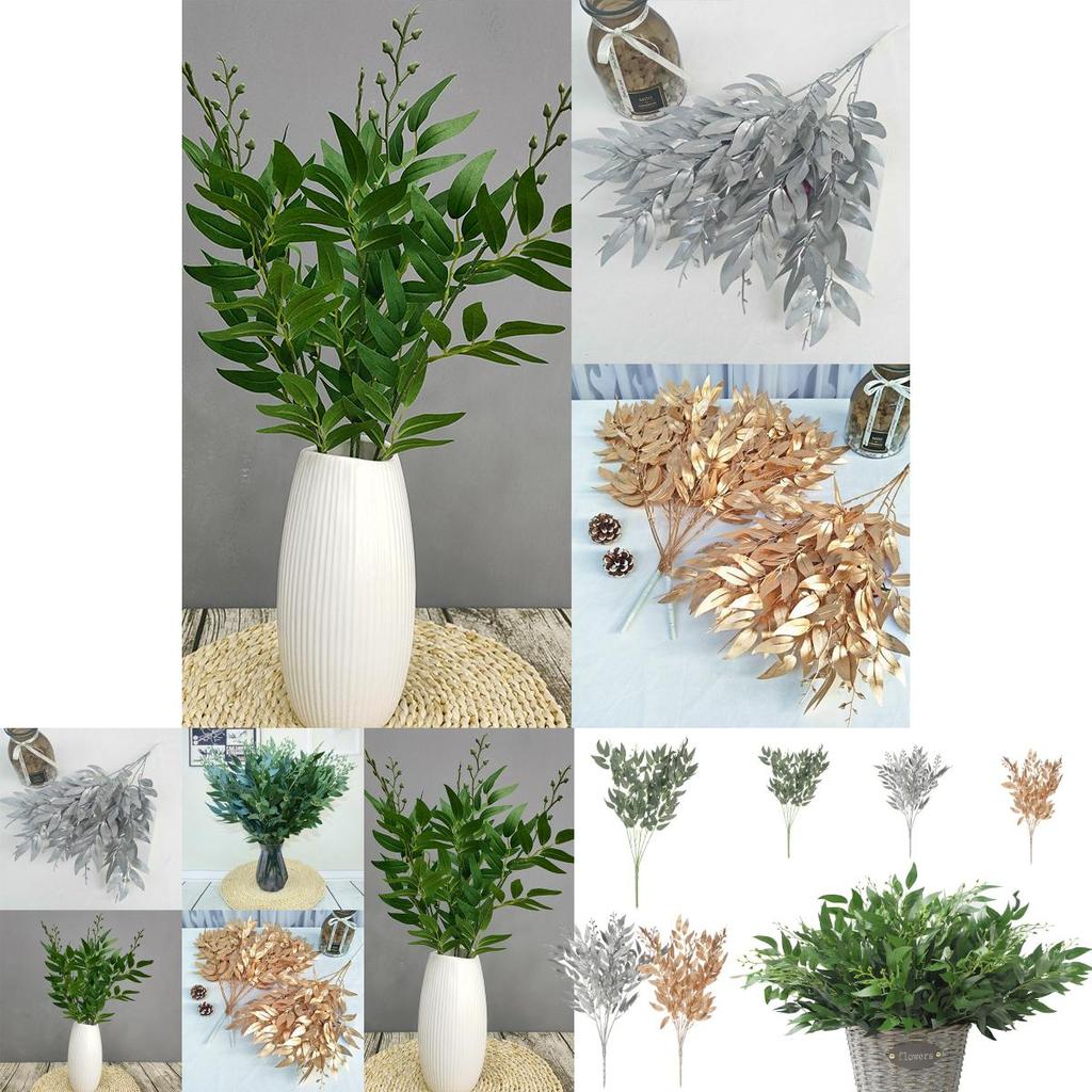 Elegant Gold Silver Green 55cm Fake Willow Leaf Eucalyptus For Home Decoration