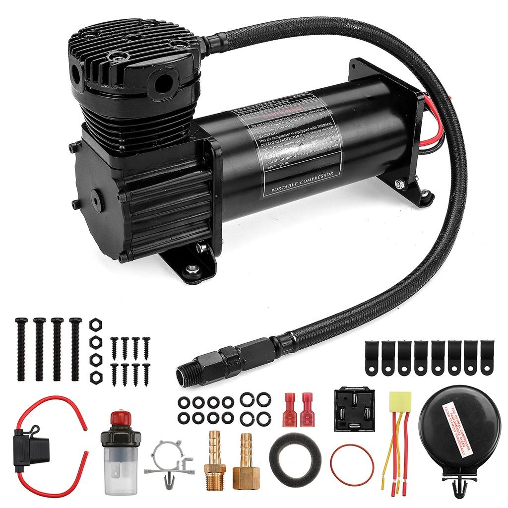 200PSI 444C 12V Max Horn Air Compressor Kit With Relays Switch Black Truck Boat