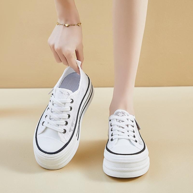 Fashion Student Thick Bottom Women's Casual Shoes Fashion Hot Sale Woman Lace-up Lace Flats Shoes Summer Hollow Low-top Sneakers Zapatos