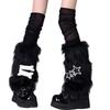 Plush Furry Leg Warmers Socks for Women Girls Sweet Bowknot Star Winter Boot Toppers Leg Covers for Christmas Festivals