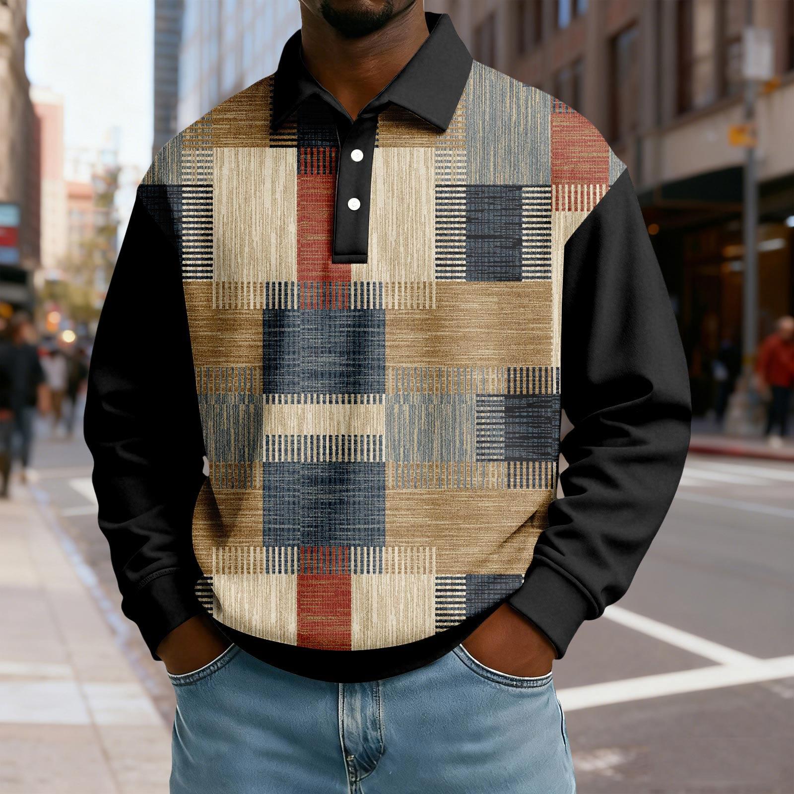 Mens Long Sleeve Polo Shirts Patchwork Design Classic Fit Polo Shirts for Men Casual Polo T Shirts for Men Stylish Mens Polo Shirts M хаки