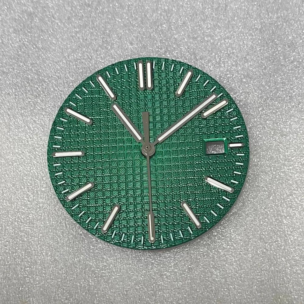 

Циферблат часов 31,8 мм + стрелки Зеленый люминесцентный Циферблаты часов Запасные аксессуары для механизма NH35 Розовые метки/Серебристые метки серебряный