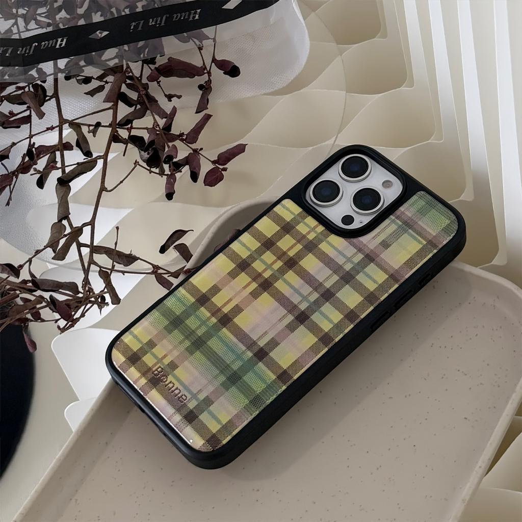 Ins American Green Checkered Suitable for 16 Apple 15 Pro Max Mobile Phone Case Iphone 14 Drop Glue Apple Stand 13