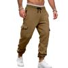 Autumn Winter Men's Fashion Fleece Overalls Multi Pocket Drawstring Sports Casual Jogging Pants