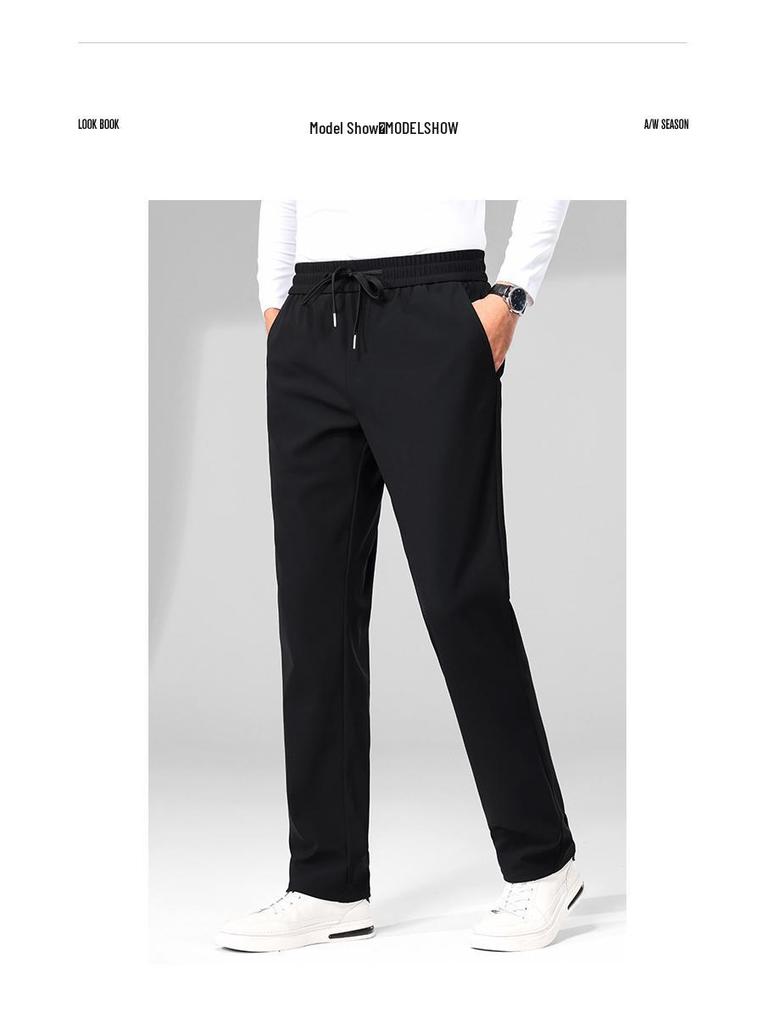 Jin'an Men's High-Elastic Fleece-Lined Straight-Leg Casual Pants for Autumn and Winter