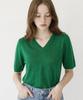 Seuneogeuyu Ether Palm Silk V-Neck Short Sleeve Knit Pullover_Green_S M