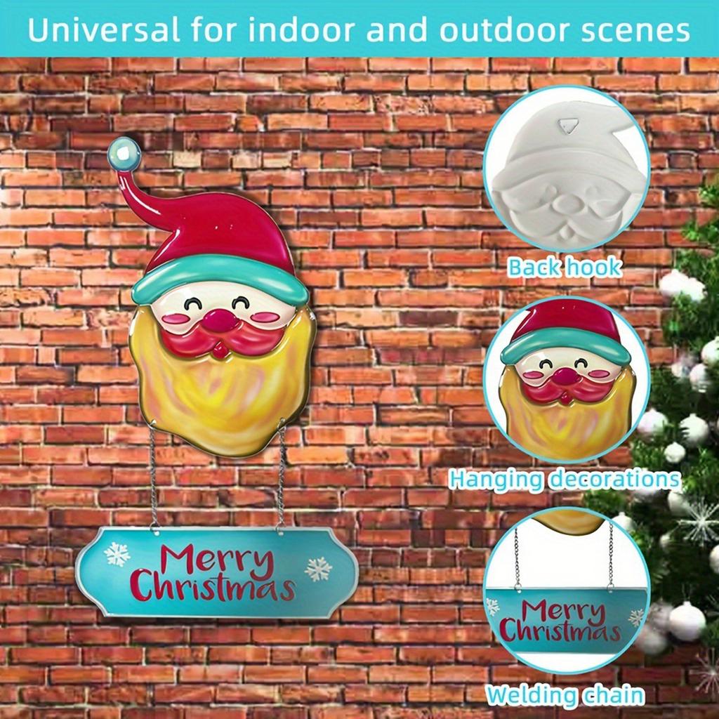 Christmas Door Hanging Sign with Santa Claus Face and Merry Christmas Lettering for Holiday Home Wall Decoration Indoor Outdoor