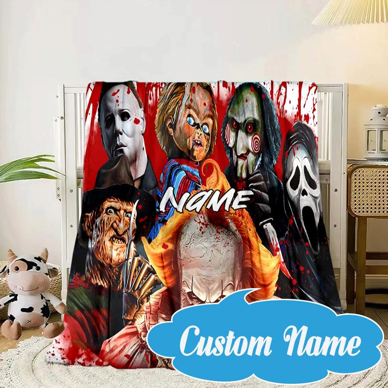 Custom Name Halloween Horror Christmas  Blanket bed sofa Blanket Flannel Blanket for Camping, Hiking, Picnic Essentials,gift for Fan family