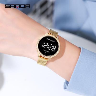 Sanda 8006 Men's Electronic Watch with Single-Point Touch Key and Mesh Band