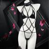 Sexual Interest Lingerie, Collar-neck Tight One-piece Garment, Adult Bondage, Leather Trim, Three-point Provocative Uniform