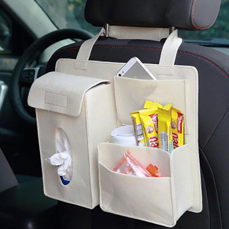 Car Back Seat Storage Bag Organizer Hanging Bag Box Paper Towel Phone Storage Felt Bag Trash Can Organizer Car Accessories